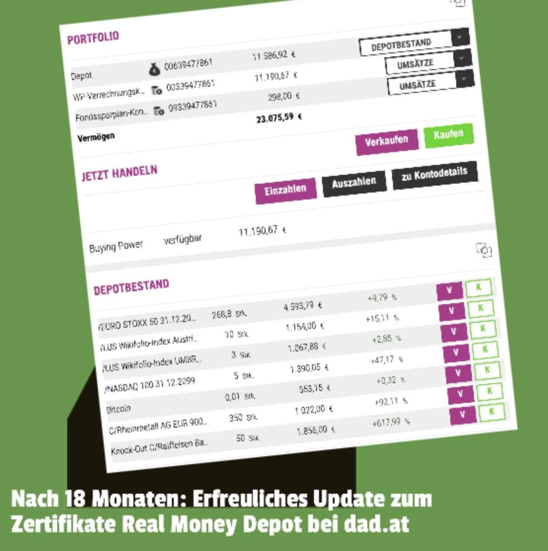 Zertifikate Party Österreich: Das Real-Money-Depot bei dad.at ist 15 Prozent nach Spesen im Plus, aber ... (inkl. Wunsch an die Branche) episode artwork
