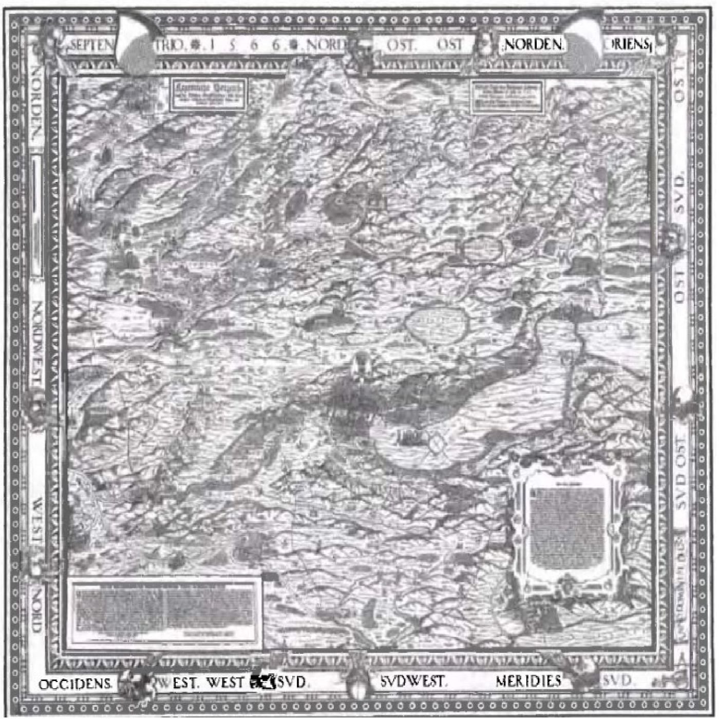 Y-015: Jos Murer, Schrifttafeln auf der Karte des Herrschaftsgebiets der Stadt Zürich (1568)