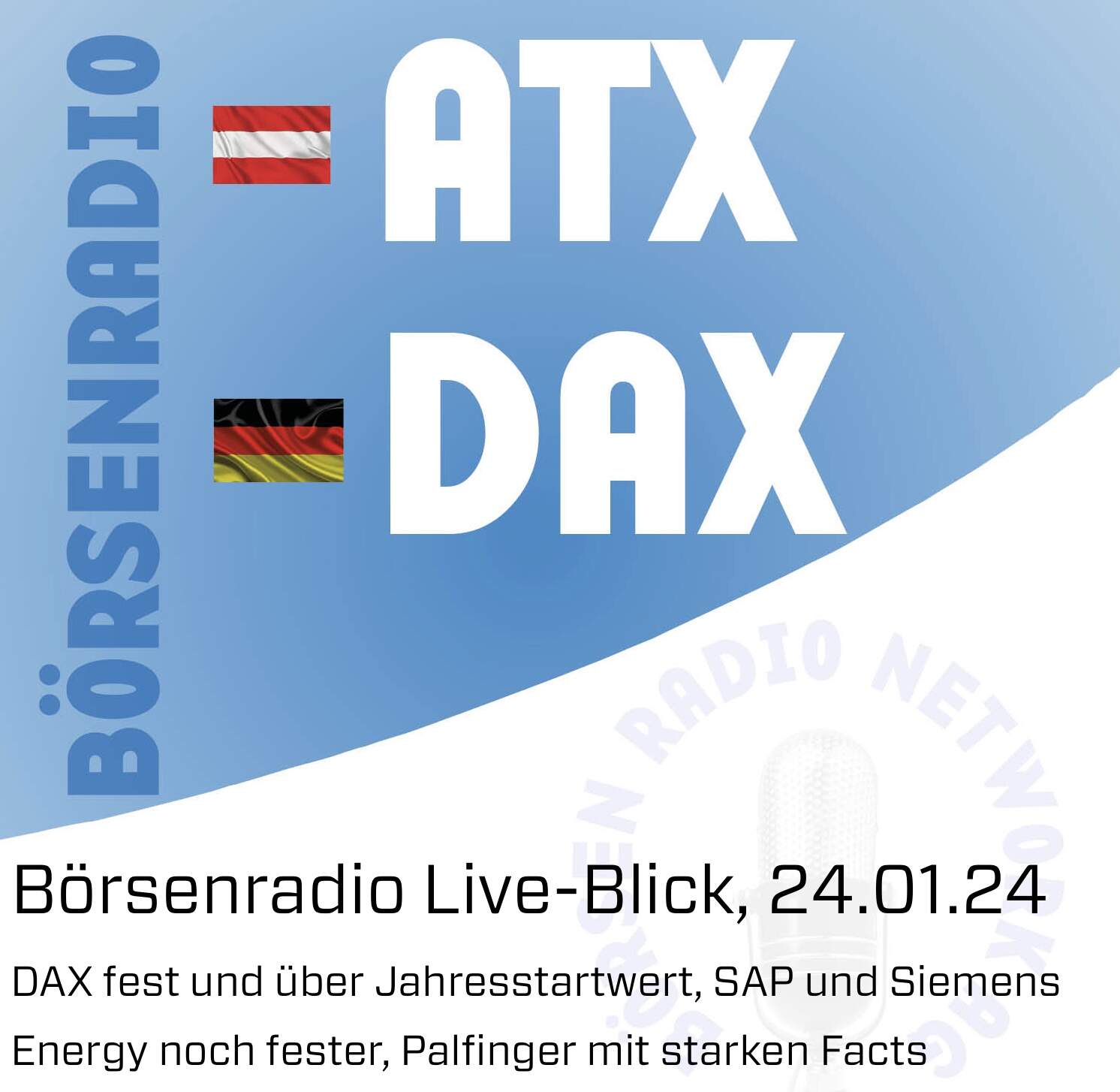 Börsenradio Live-Blick, Mi, 24.01.24 - DAX fest, SAP und Siemens Energy noch fester, Palfinger mit starken Facts episode artwork