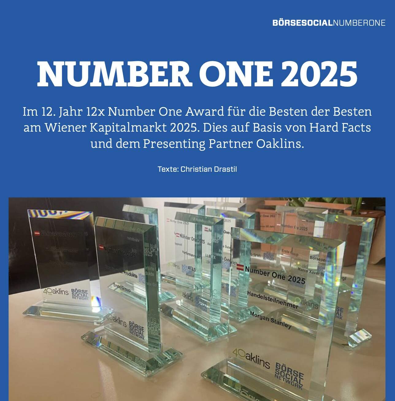 Number One Awards 2025 an LLB Invest, Erste Zertifikate, Rosinger Group, Reploid, M.X. Bornschlegl, F. Höhnsdorf (Kategorien 7-12 von 12)