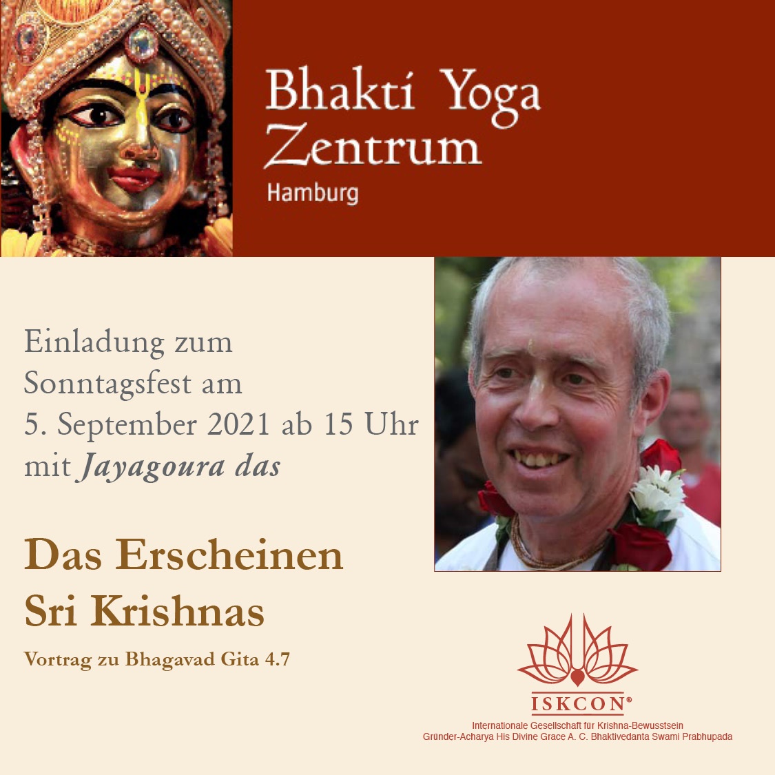 Das Erscheinen Sri Krishnas - Vortrag zu Bhagavad Gita 4.7 von Jayagoura Das