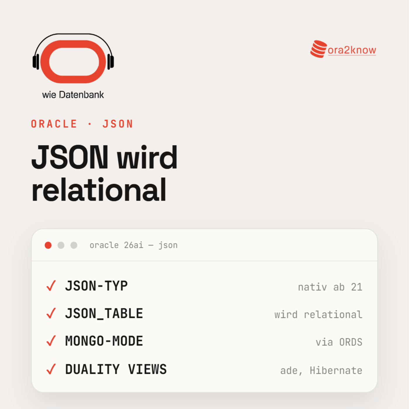 Oracle und JSON: Vom CLOB über den nativen Datentyp zu Duality Views
