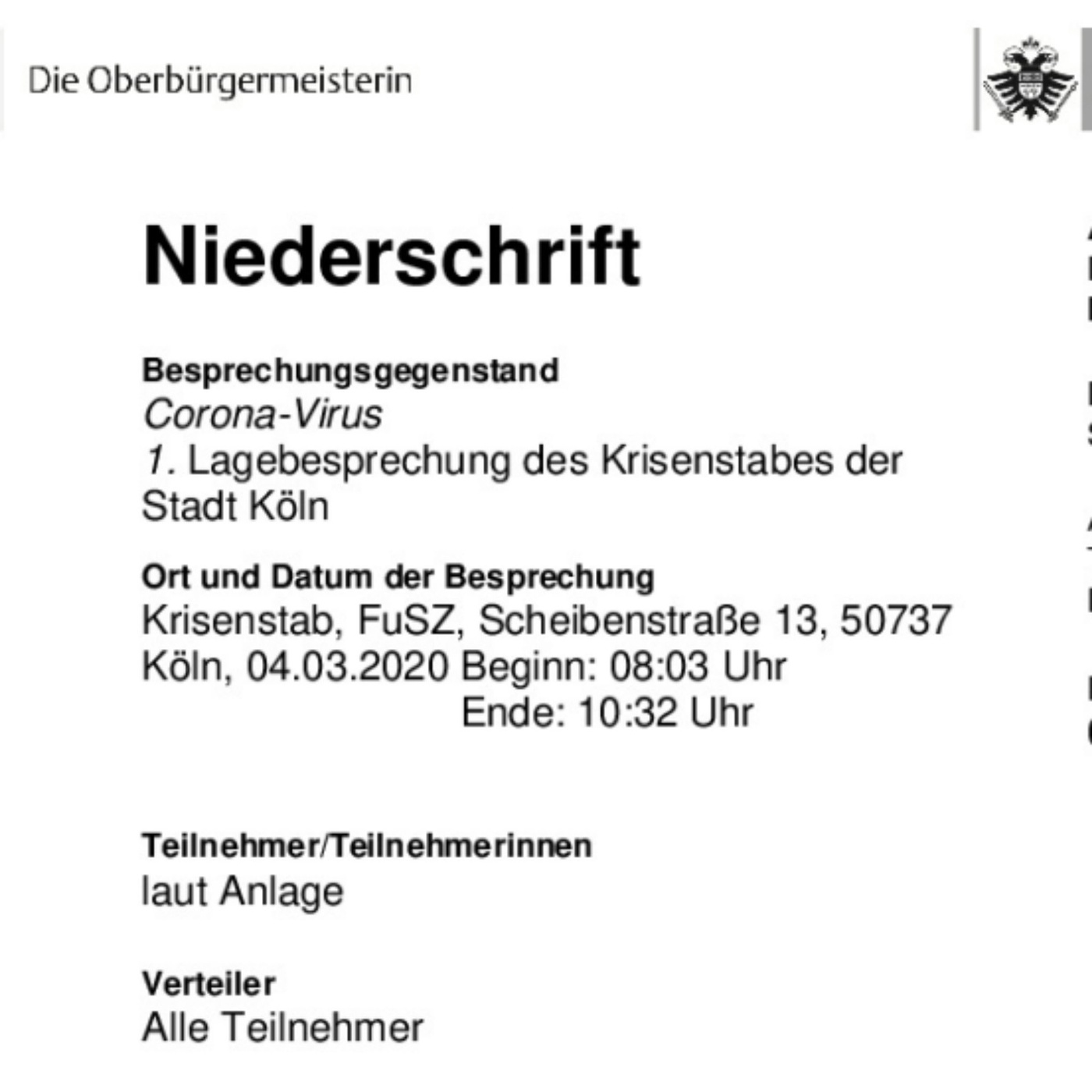 Kölner Corona-Protokolle