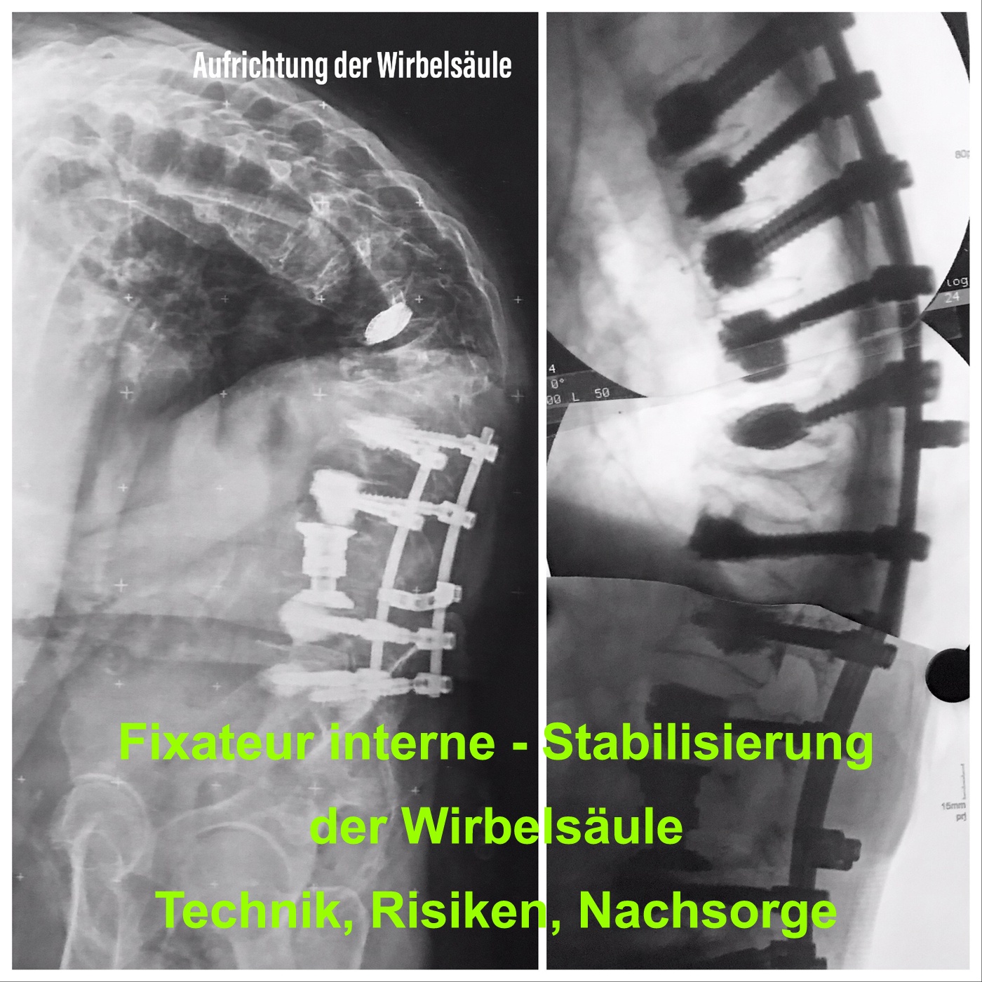 Fixateur interne - Stabilisierung  der Wirbelsäule, Technik, Risiken, Nachsorge