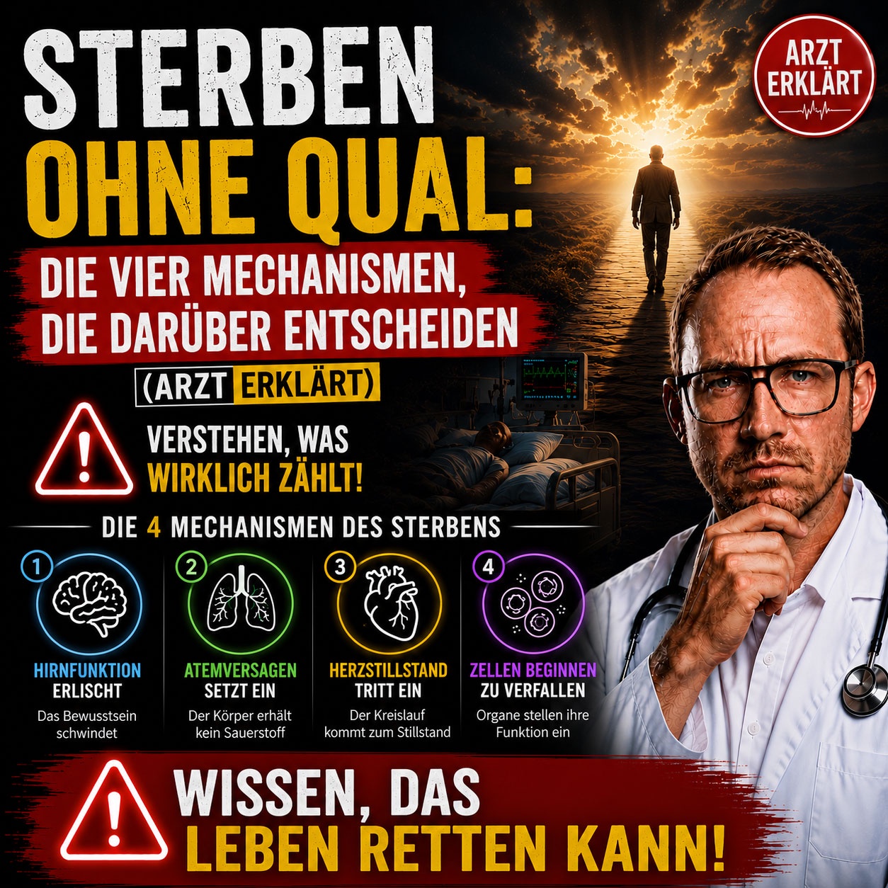 Sterben ohne Qual: Die vier Mechanismen, die darüber entscheiden (Arzt erklärt)