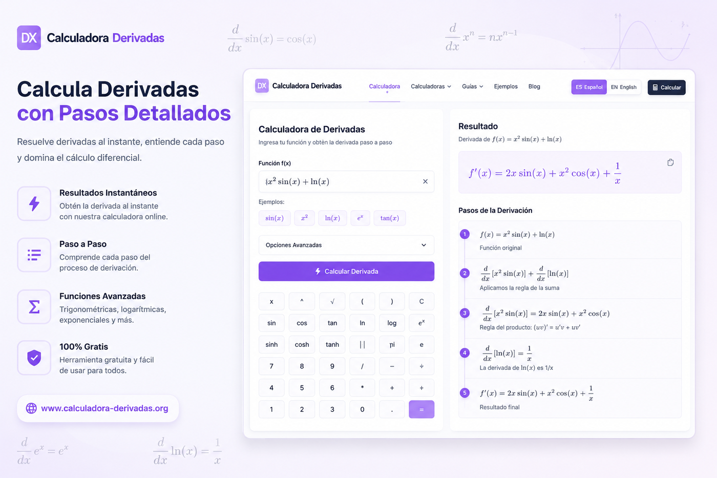 Calculadora Derivadas — Cálculo Diferencial Gratis en Español
